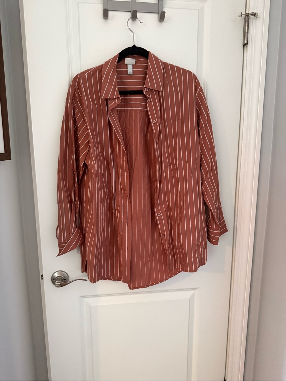A New Day Striped Rust Button-Up Shirt blouse. Medium